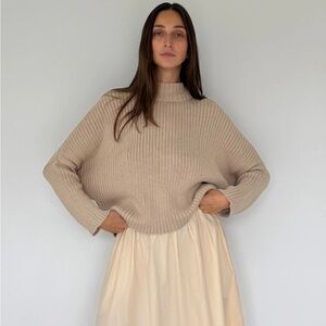 Honest Cotton Mock Neck Crop Sweater in Oat
